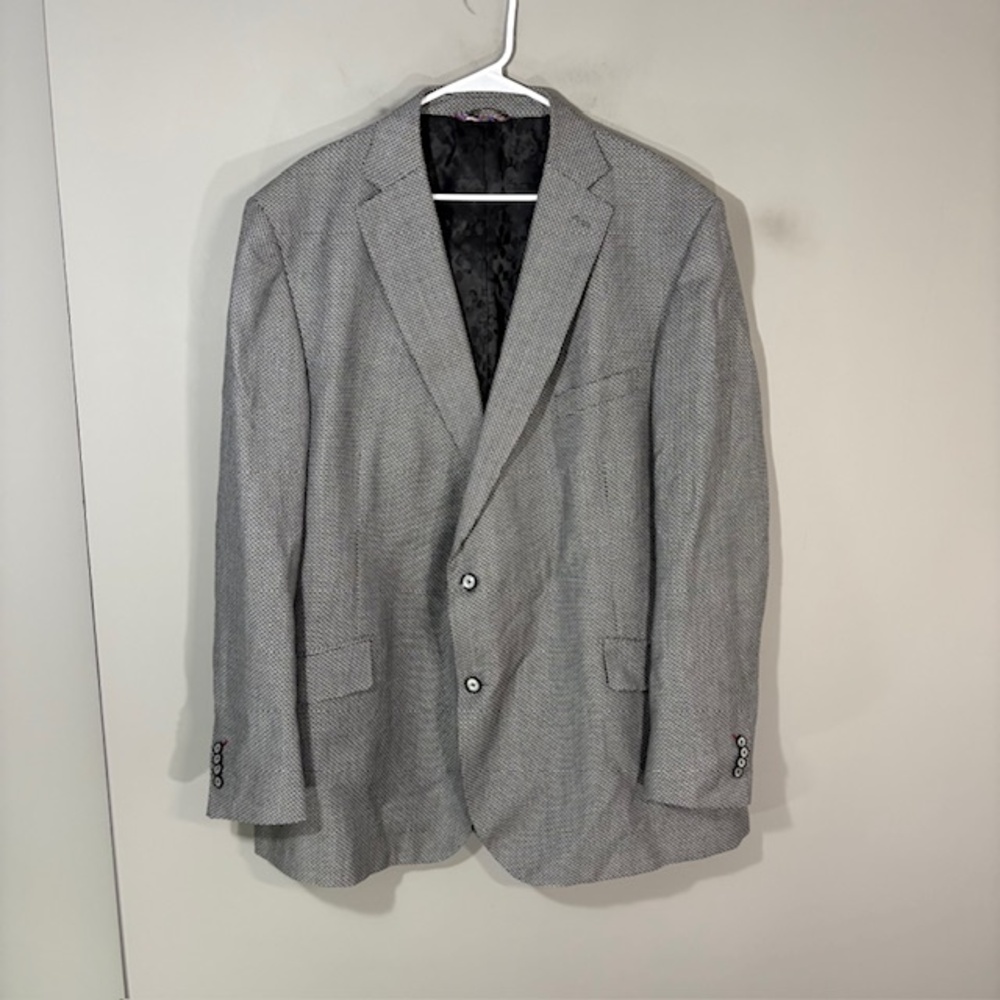Robert Graham Blazer Mens 54 Gray Wool Linen Check Tweed Sport Coat Notch Lapel